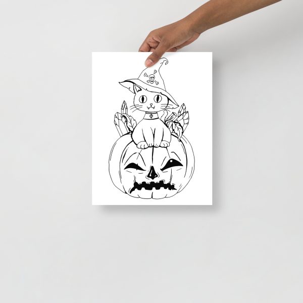 Cat Drawing “Cat on a Pumpkin” Cat Art Print - Image 2
