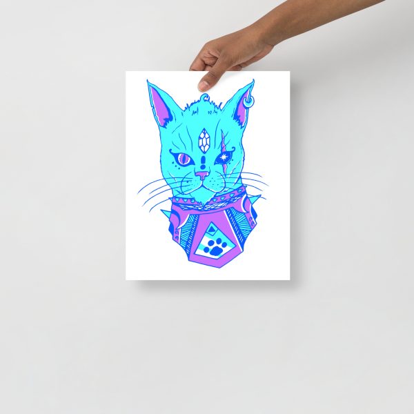 Blue Cat Drawing “Divine Cat” Cat Art Print - Image 2