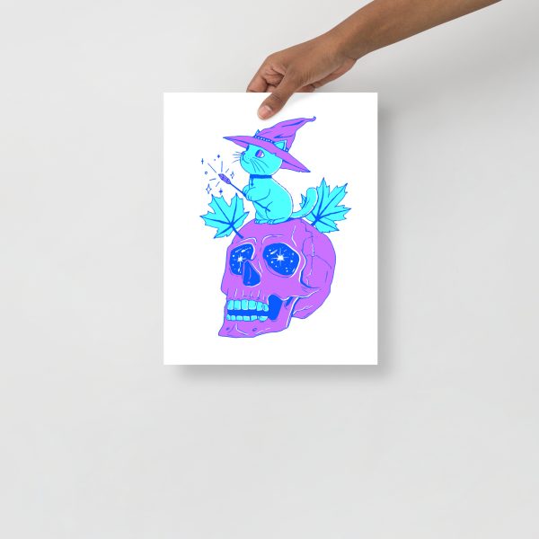 Blue Cat Drawing “Magical Cat and Skull” Cat Art Print - Image 2