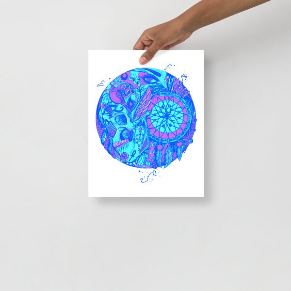 Blue Skull Artwork "Skull and Dreamcatcher Circle" Skull Drawing - Image 2