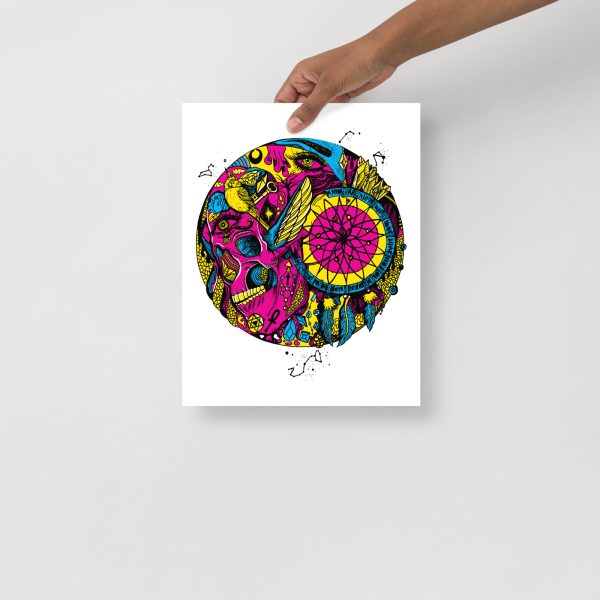 CMYK Pink Skull Artwork "Skull and Dreamcatcher Circle" Skull Drawing - Image 2