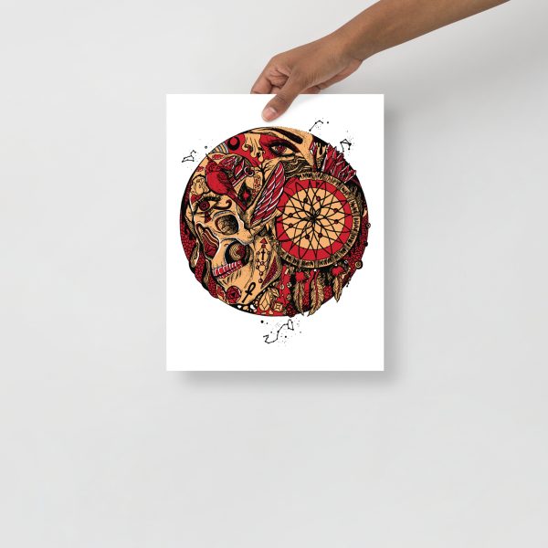 Royal Red Skull Artwork "Skull and Dreamcatcher Circle" Skull Drawing - Image 2