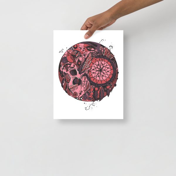 Mauve Rose Skull Artwork "Skull and Dreamcatcher Circle" Skull Drawing - Image 2