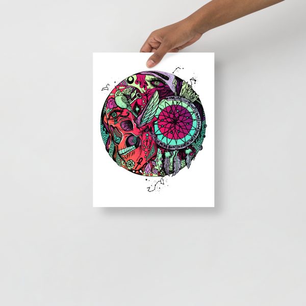 Sunset Skull Artwork "Skull and Dreamcatcher Circle" Skull Drawing - Image 2