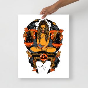Woman Libra Art Print | Orange and Black Zodiac Sign Art Prints, Libra Gift Ideas