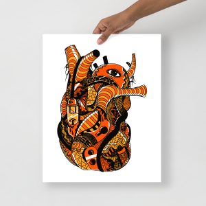 Light Heart Art Print | Orange and Black Anatomical Heart Wall Art Prints