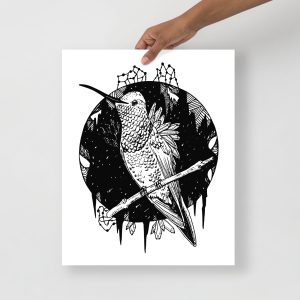 Hummingbird Wall Art “Gazing Hummingbird" Hummingbird Line Art Print