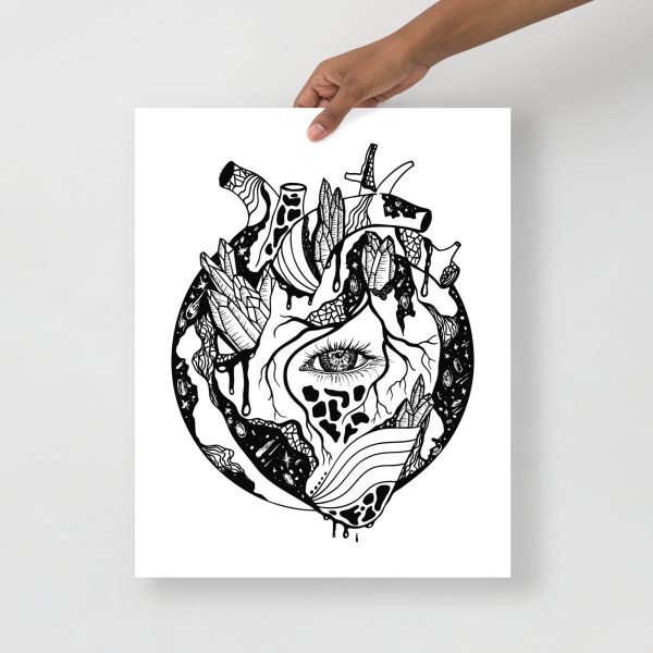 Black and White Heart “Cosmic Heart” Anatomical Heart Art Print