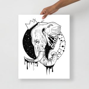 Elephant Art Drawing “Royal Elephant” Elephant Line Art Print