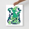 Green Cat Drawing “Magical Cat of Fortune” Cat Art Print (Green Edition)