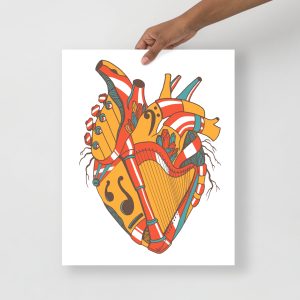 Heart Drawing “Musical Heart No. 2” Anatomical Heart Art (Cafe)