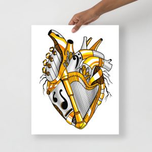 Heart Drawing “Musical Heart No. 2” Anatomical Heart Art (Guardian Gold)