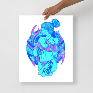 Blue Art Print "Blue Scorpio Beauty" Blue Drawing Art