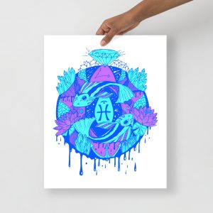 Blue Art Print "Mystic Pisces Motion" Blue Drawing Art