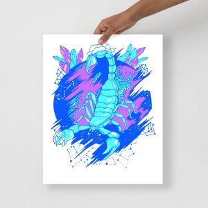 Blue Art Print "Blue Cosmic Scorpion" Blue Drawing Art