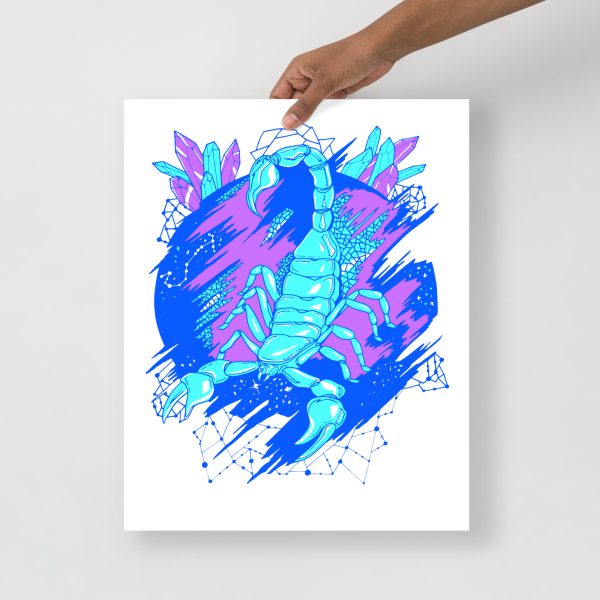 Blue Art Print "Blue Cosmic Scorpion" Blue Drawing Art