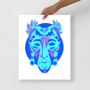 Blue Art Print "Blue African Mask 1 of 100" Blue Drawing Art
