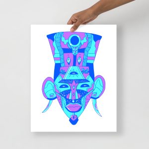 Blue Art Print "Blue African Mask 6 of 100" Blue Drawing Art