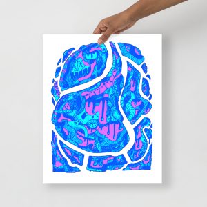 Blue Art Print "Abstract Wave of Thoughts 3" Blue Drawing Art