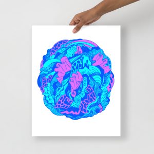Blue Art Print "Abstract Wave of Thoughts 1" Blue Drawing Art