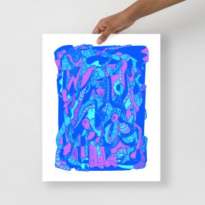 Blue Art Print "Abstract Wave of Thoughts 4" Blue Drawing Art