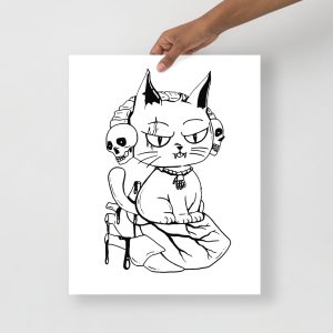 Cat Drawing “Wicked Cat on a Heart” Cat Art Print