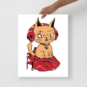 Royal Red Cat Drawing “Wicked Cat on a Heart” Cat Art Print