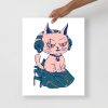 Pink Cat Drawing “Wicked Cat on a Heart” Cat Art Print