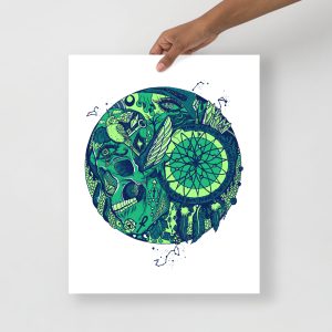 Skull Artwork "Skull and Dreamcatcher Circle" Skull Drawing