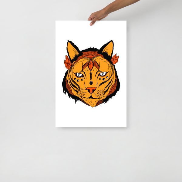 Orange Wall Art Print "Mystical Wildcat" Orange Art - Image 3