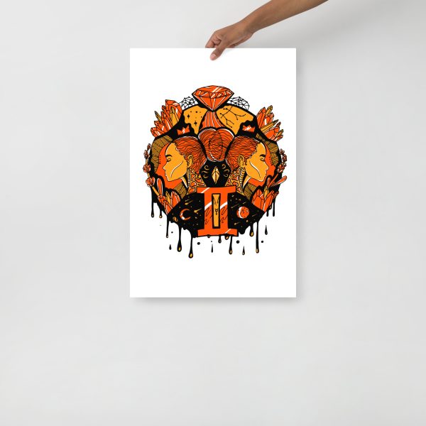 Orange Wall Art Print "Mystic Gemini Zodiac" Orange Art - Image 3