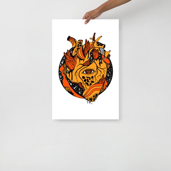 Orange Wall Art Print "Cosmic Heart" Orange Art - Image 3