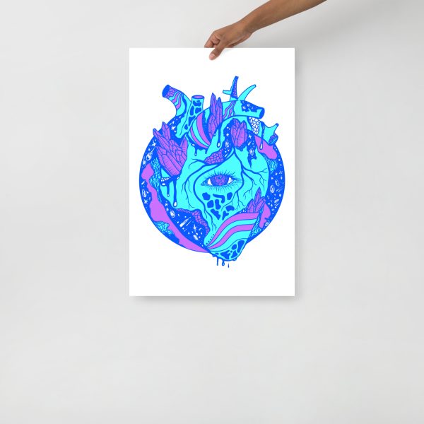 Blue Art Print "Blue Cosmic Heart" Blue Drawing Art - Image 3