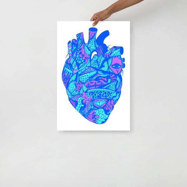 Blue Art Print "Blue Transparent Heart" Blue Drawing Art - Image 3