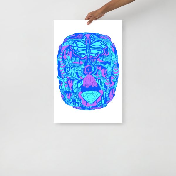 Blue Art Print "Blue Metamophosis Wave of Thoughts" Blue Drawing Art - Image 3