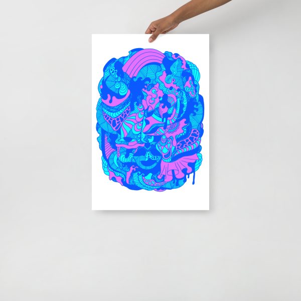 Blue Art Print "Abstract Wave Of Thoughts 2" Blue Drawing Art - Image 3