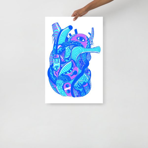 Blue Art Print "Blue Light Heart" Blue Drawing Art - Image 3