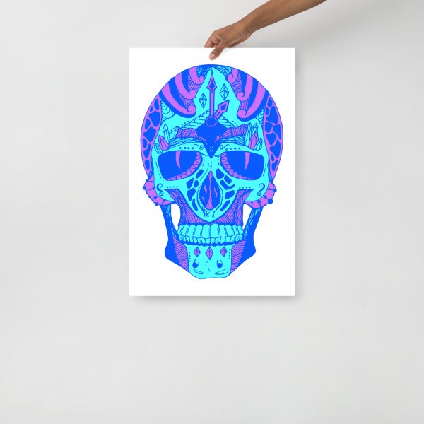 Blue Art Print "Blue Time Skull" Blue Drawing Art - Image 3
