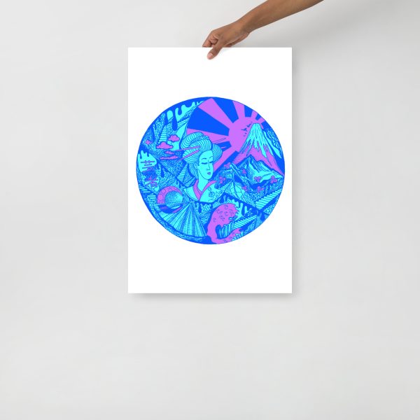 Blue Art Print "Blue Circle Dreaming of Japan" Blue Drawing Art - Image 3
