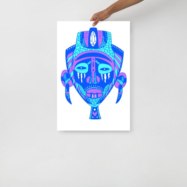 Blue Art Print "African Mask 95 of 100" Blue Drawing Art - Image 3