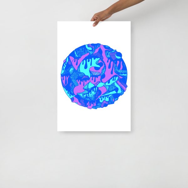 Blue Art Print "Circle of Drip" Blue Drawing Art - Image 3