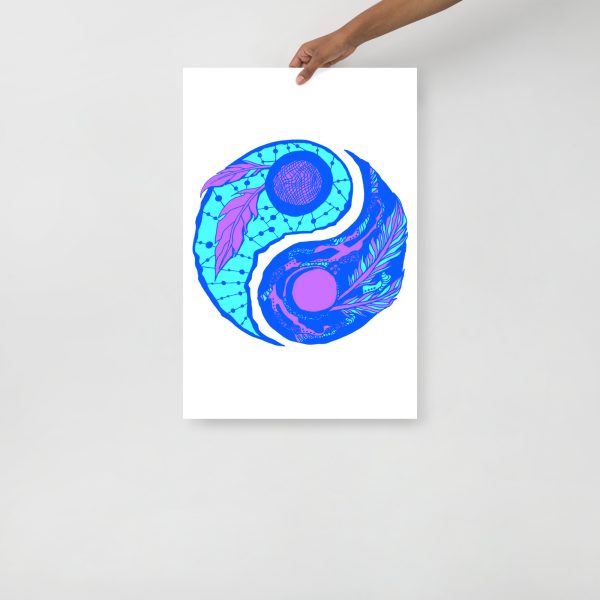 Blue Art Print "Feathers Yin Yang" Blue Drawing Art - Image 3