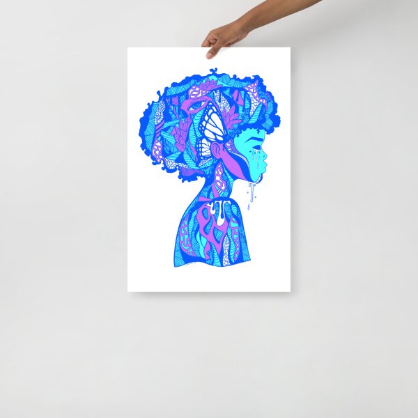 Blue Afrocentric Art Print "Beautiful Mind" Afrocentric Wall Art - Image 3