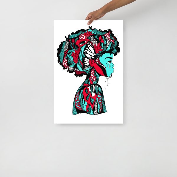 Turquoise Red Afrocentric Art Print "Beautiful Mind" Afrocentric Wall Art - Image 3