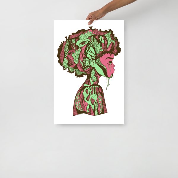 Pink and Green Afrocentric Art Print "Beautiful Mind" Afrocentric Wall Art - Image 3