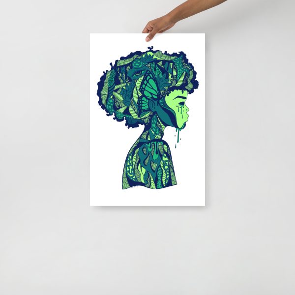 Green Afrocentric Art Print "Beautiful Mind" Afrocentric Wall Art - Image 3