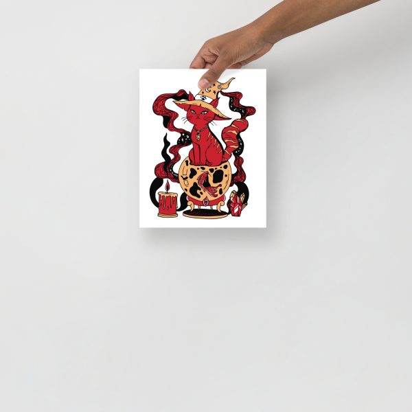 Red Cat Drawing “Magical Cat of Fortune” Cat Art Print (Red and Cream Edition) - Image 3