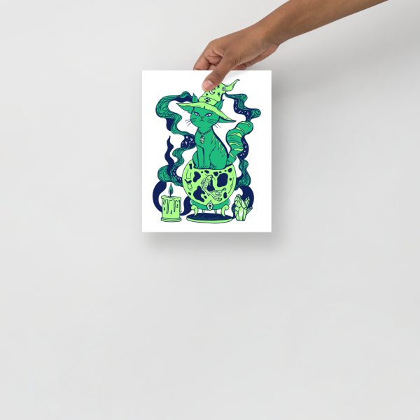 Green Cat Drawing “Magical Cat of Fortune” Cat Art Print (Green Edition) - Image 3
