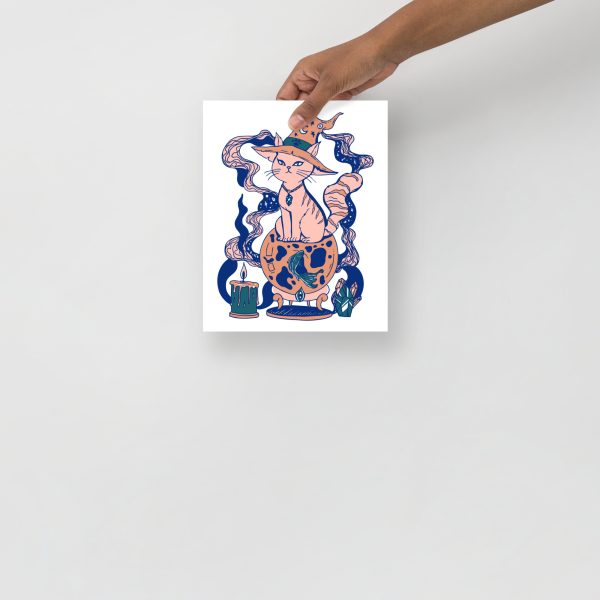 Pink Cat Drawing “Magical Cat of Fortune” Cat Art Print - Image 3