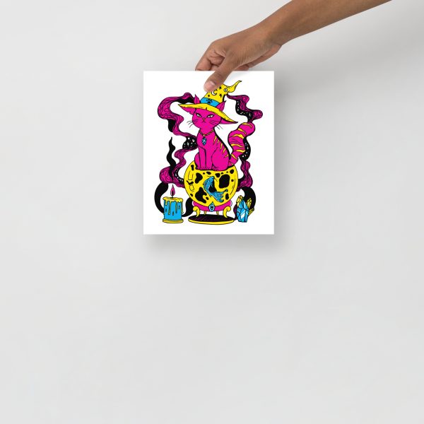 CMYK Pink Cat Drawing “Magical Cat of Fortune” Cat Art Print - Image 3